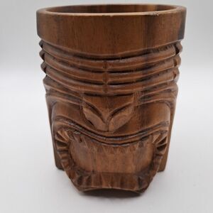 Hawaiian Aloha Hawaii Monkey Pod Wood Tiki Bar Mug Vintage St.Thomas